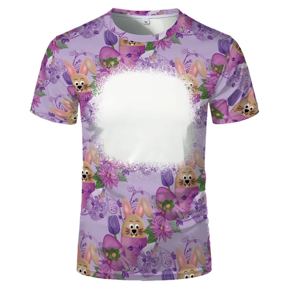 Rabbit Design Tshirt For Easter Cute Child-Parents Family Clothes Tee Tops Sublimation Blank  T-shirts For Heat Transfer Print