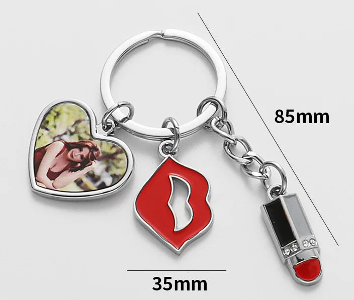 10pcs Sublimation Blank Keychains Creative Lipstick Love&Heart Pendants Keyring Lip Pendant Keychain For Heat Transfer Print