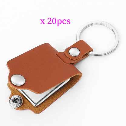 20pcs PU Leather Keychain Sublimation Blank Simple KeyChains Small Gifts With Metal Photo Frame Pendant For Logo Photo Print